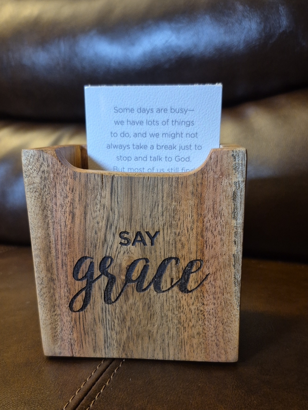 Say Grace Wooden Card Holder - Natural Wood